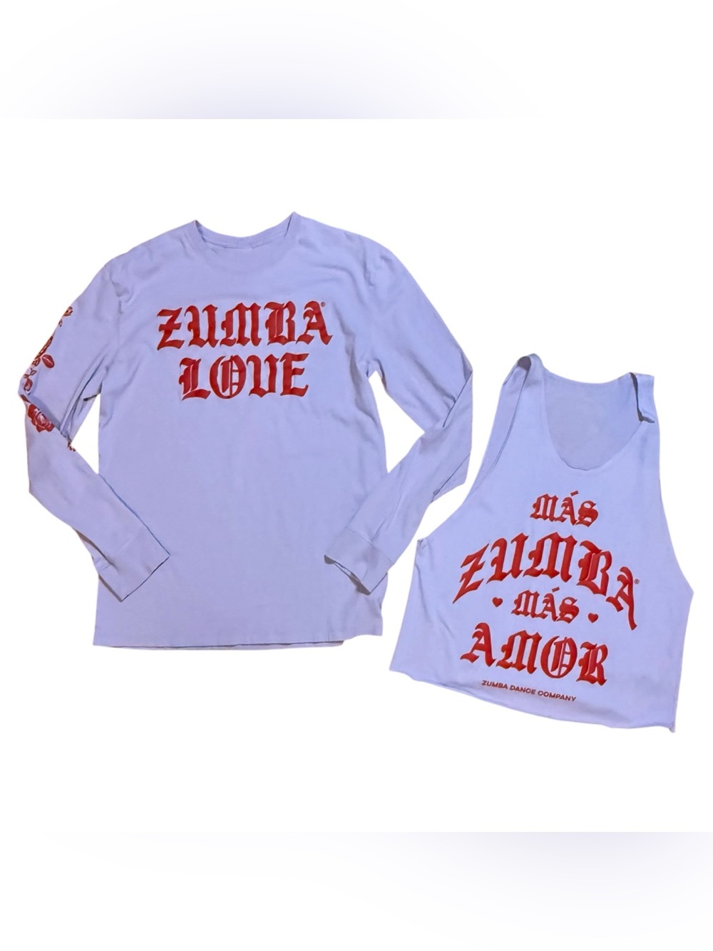 Zumba Fitness Purple Long Sleeve Tee Red 'Zumba Love' Graphic and Cut Tank XS - Picture 2 of 11